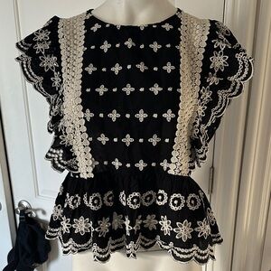 Chic Black and White Lace Women's Blouse